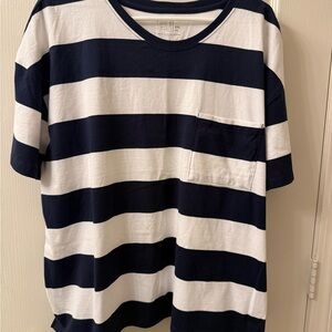 Time and Tru Navy and White Tee